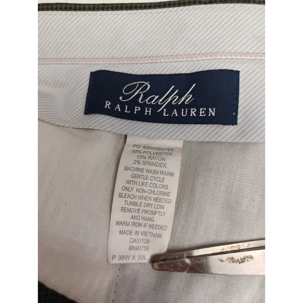 Polo Ralph Lauren Houndstooth Dess Pants  Men's Brown Pleated Sz 38W x 30L